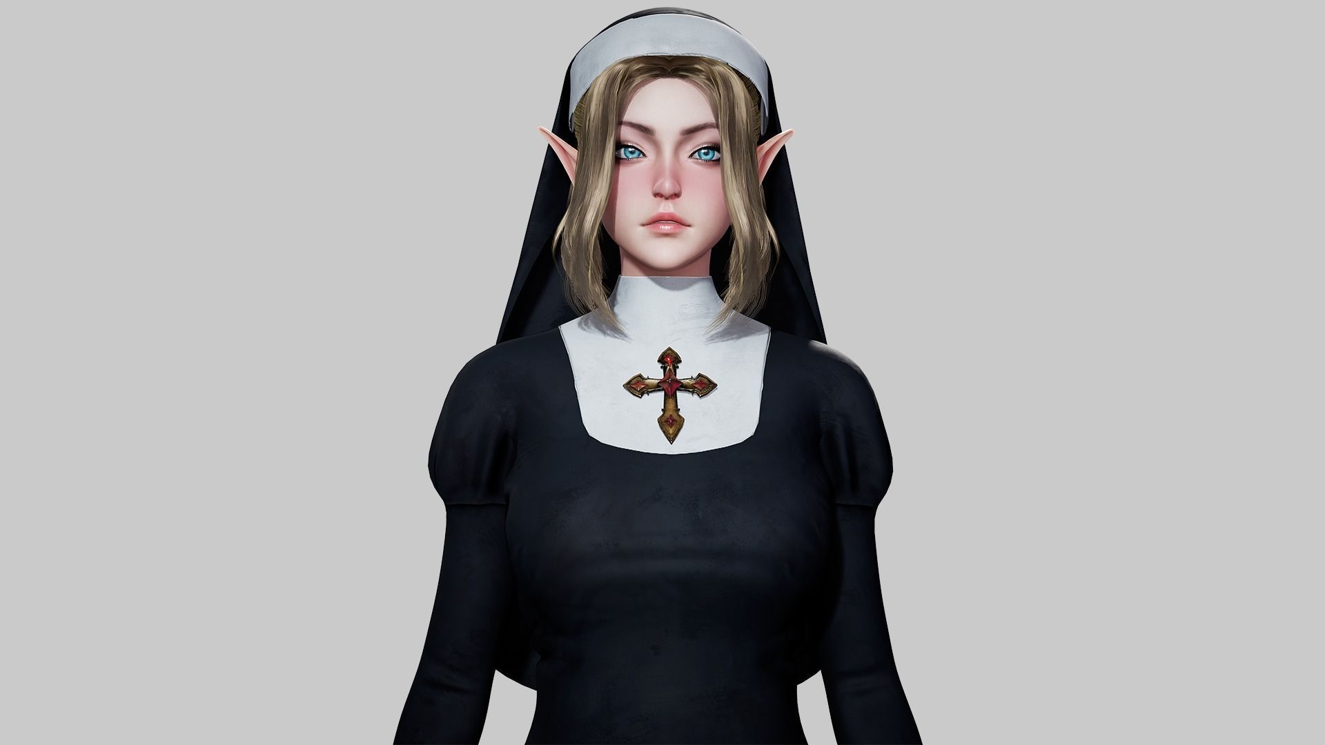 Nun - Game Ready Low-poly 3D model_13