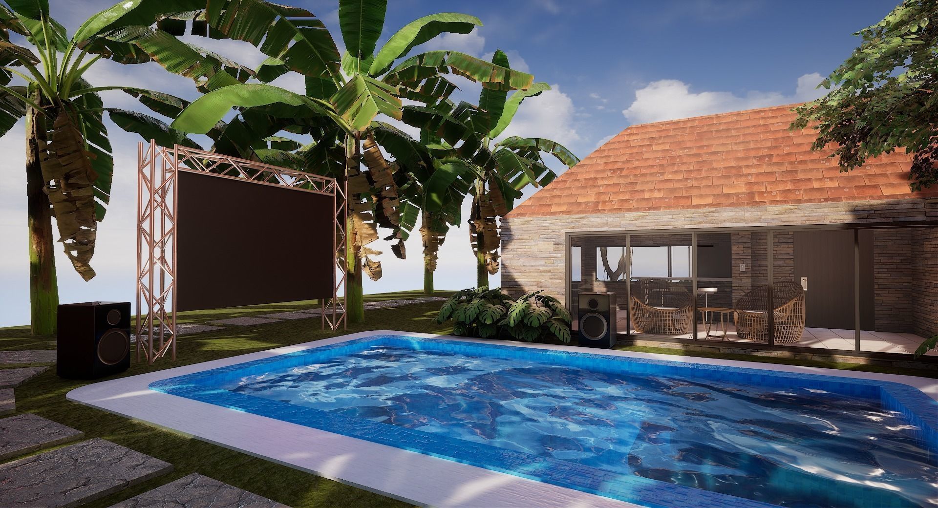 Pool House  Low-poly 3D model_4