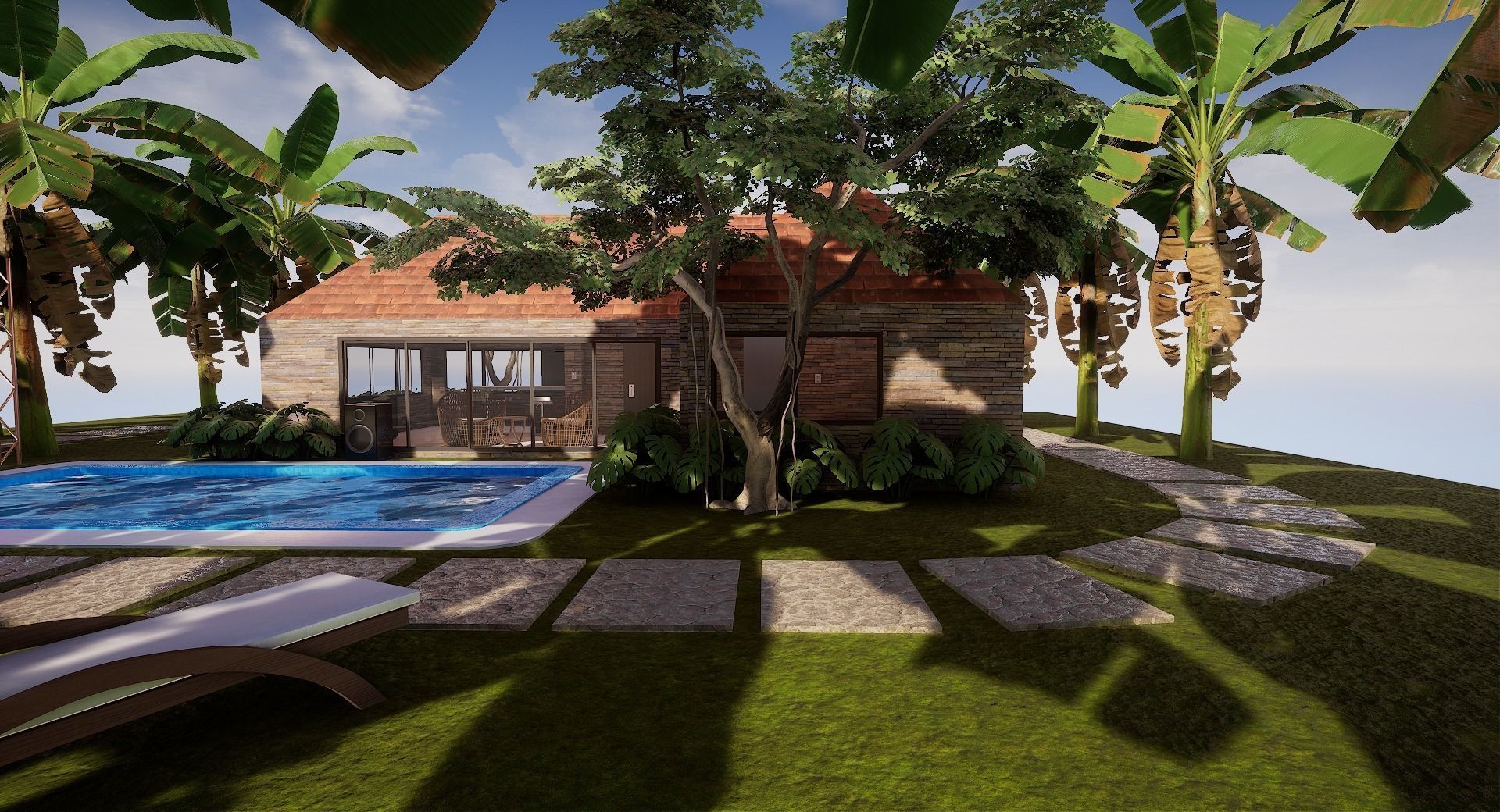 Pool House  Low-poly 3D model_2