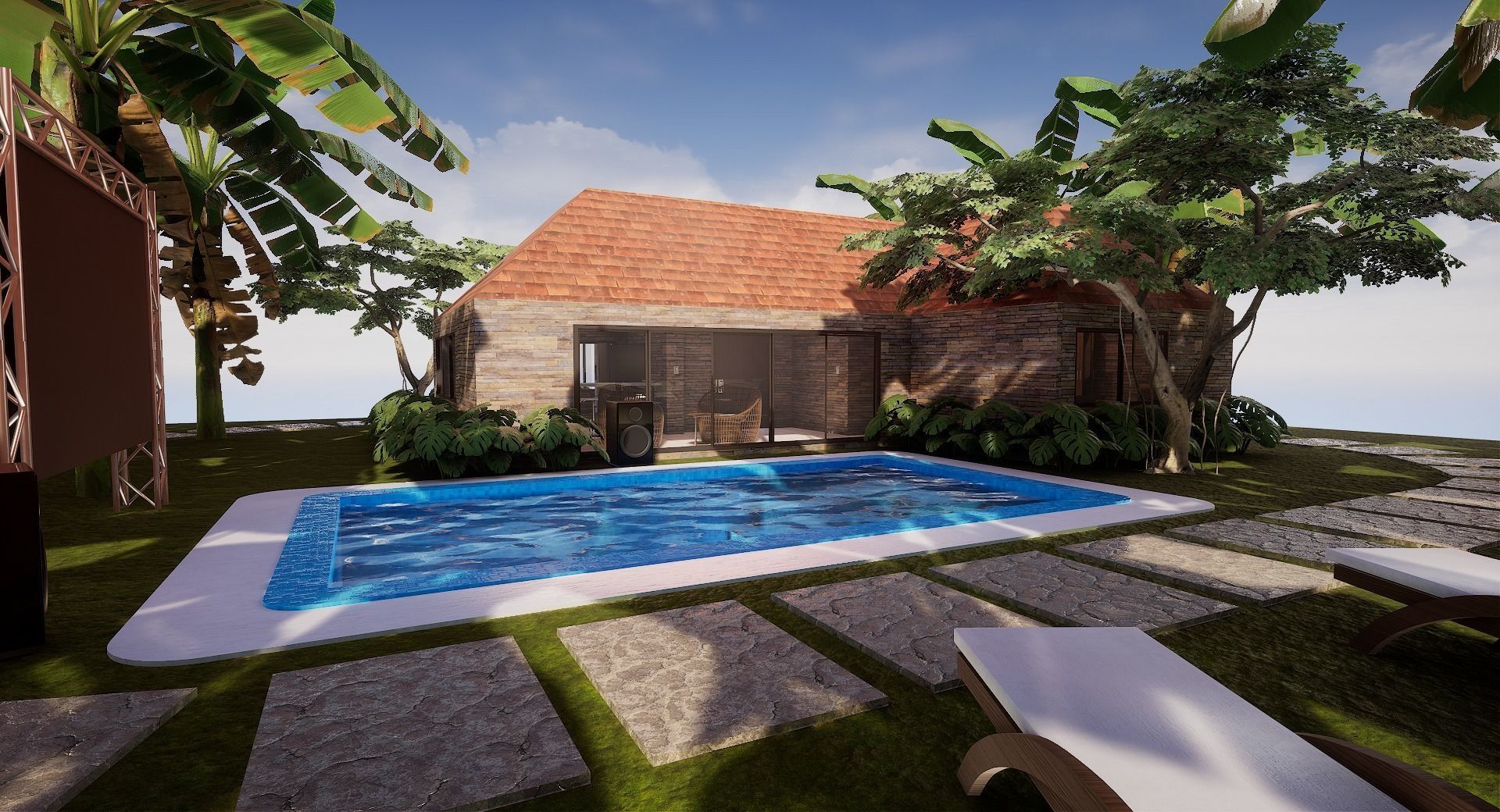 Pool House  Low-poly 3D model_3