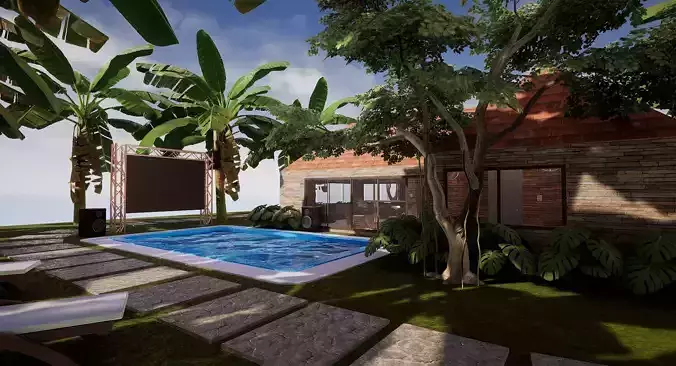 Pool House  Low-poly 3D model