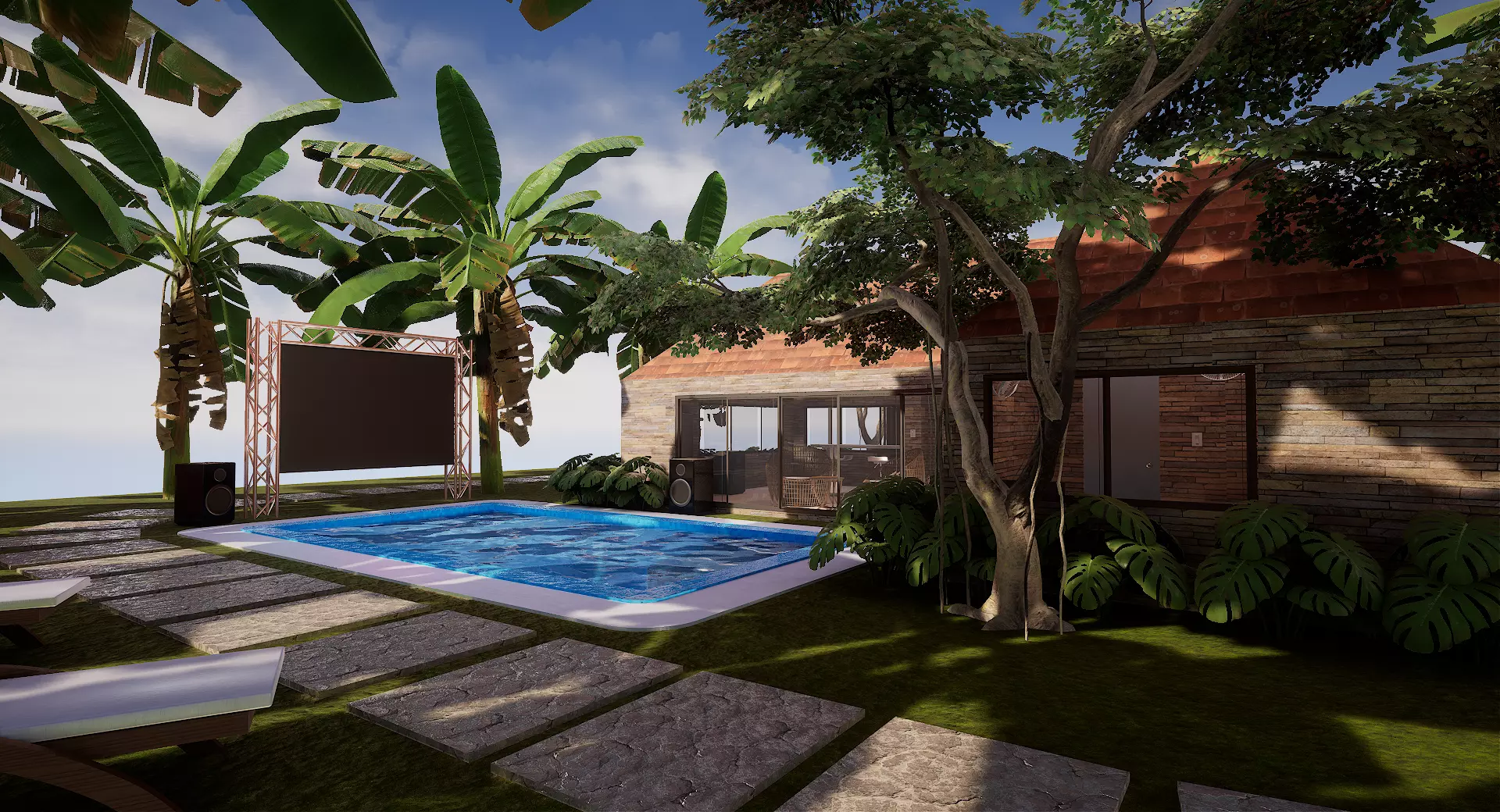 Pool House  Low-poly 3D model_0