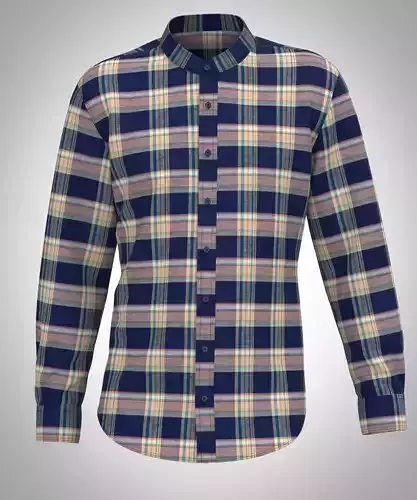 Stylish BLUE Checked Shirt WITH STAND COLLAR 