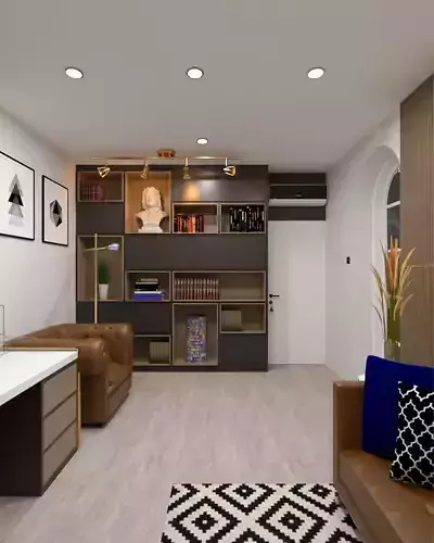 Scandinavian Small Office Home Office 3D Model Ready to Render