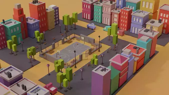Basketball Court Street- Low Poly