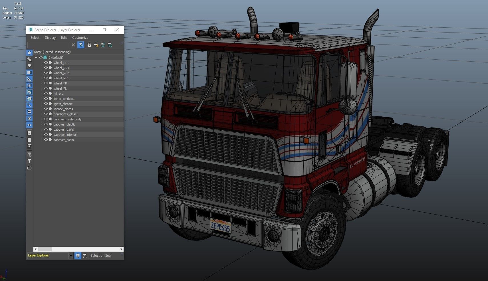 American generic cabover semitruck Low-poly 3D model_37