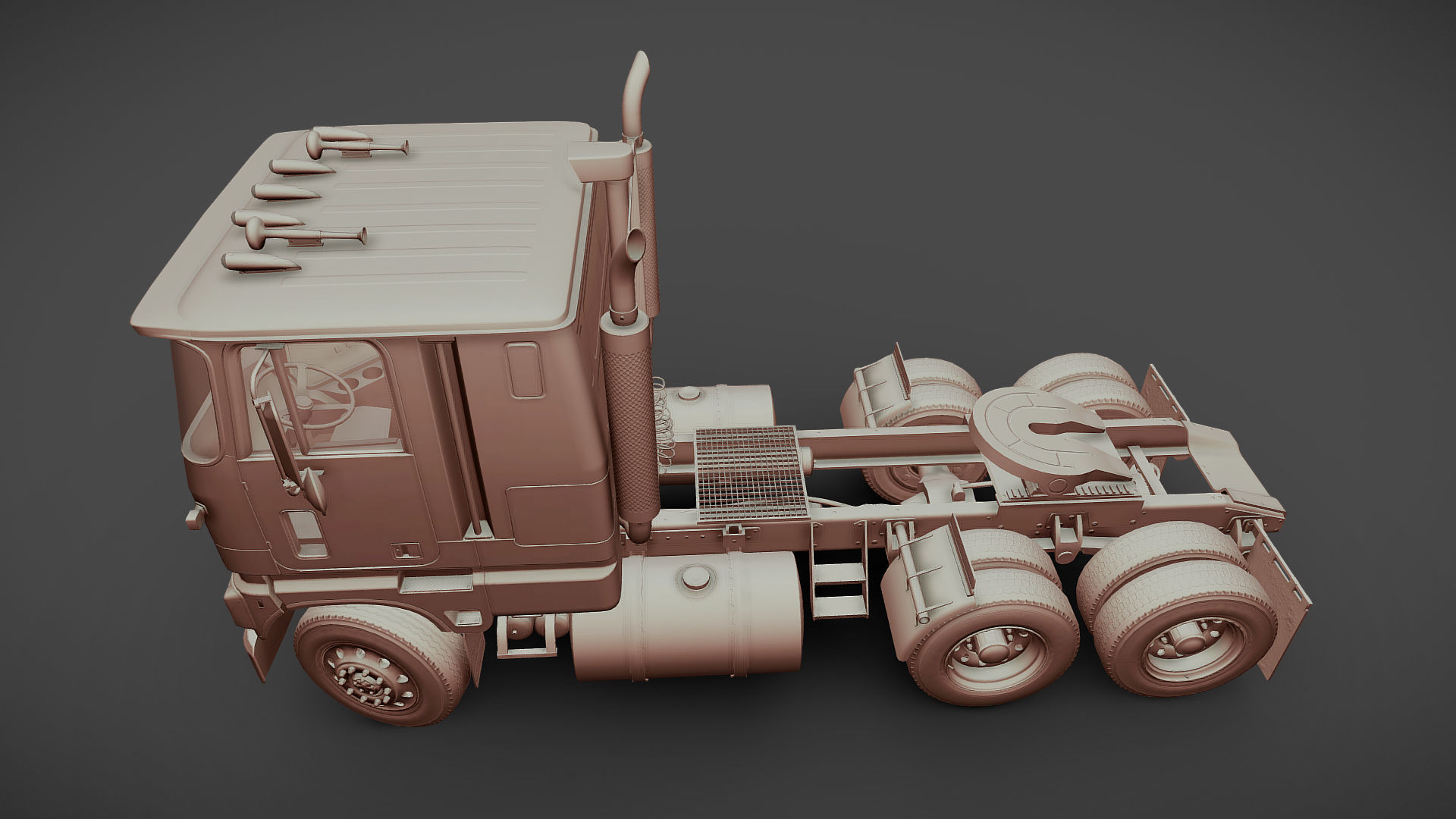 American generic cabover semitruck Low-poly 3D model_35