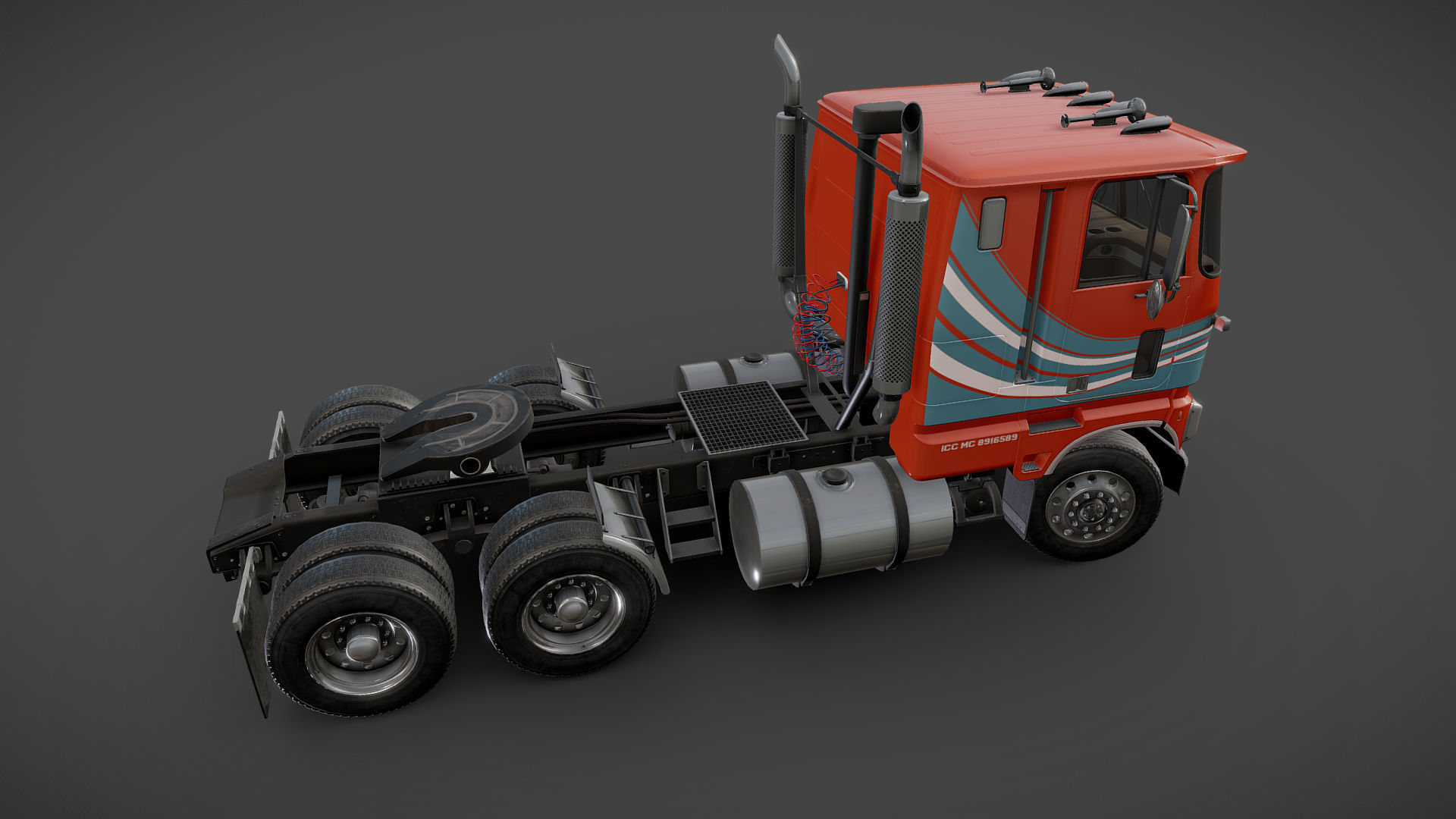 American generic cabover semitruck Low-poly 3D model_26