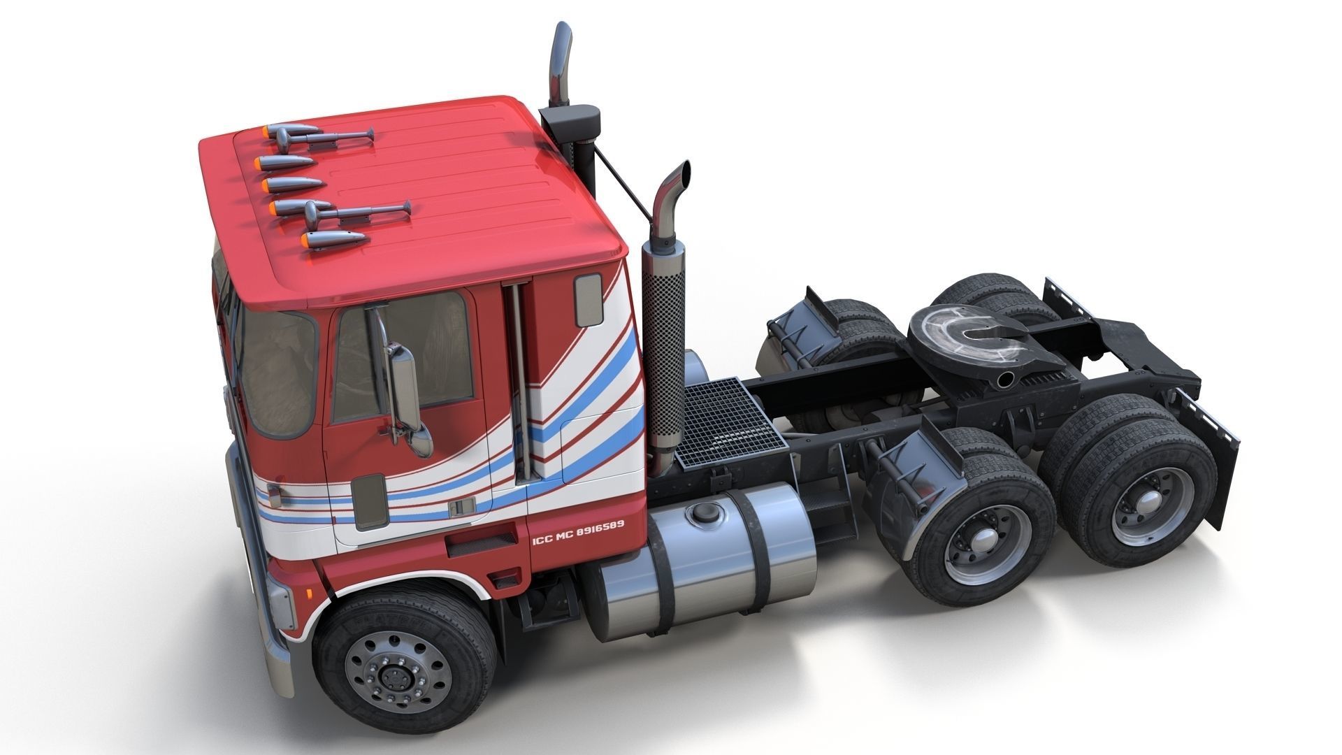American generic cabover semitruck Low-poly 3D model_8