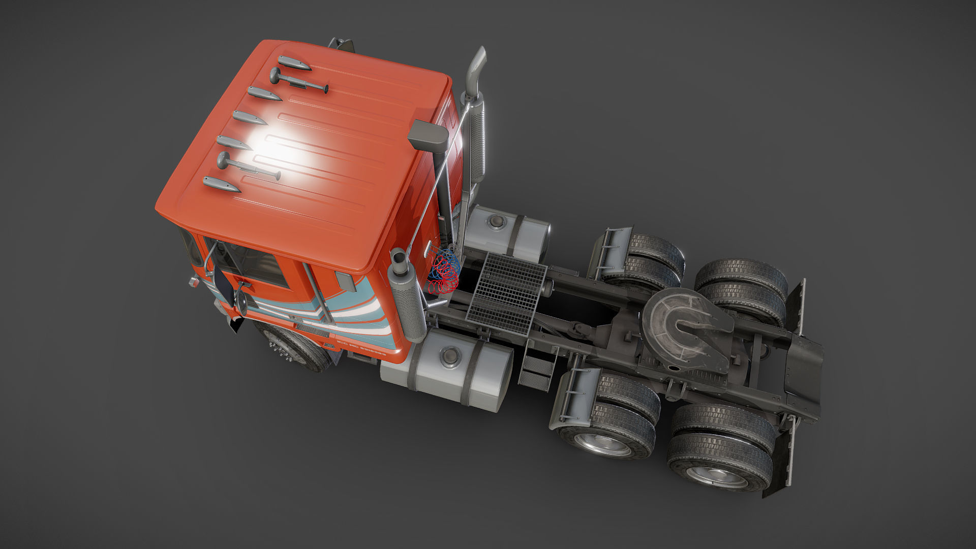 American generic cabover semitruck Low-poly 3D model_27