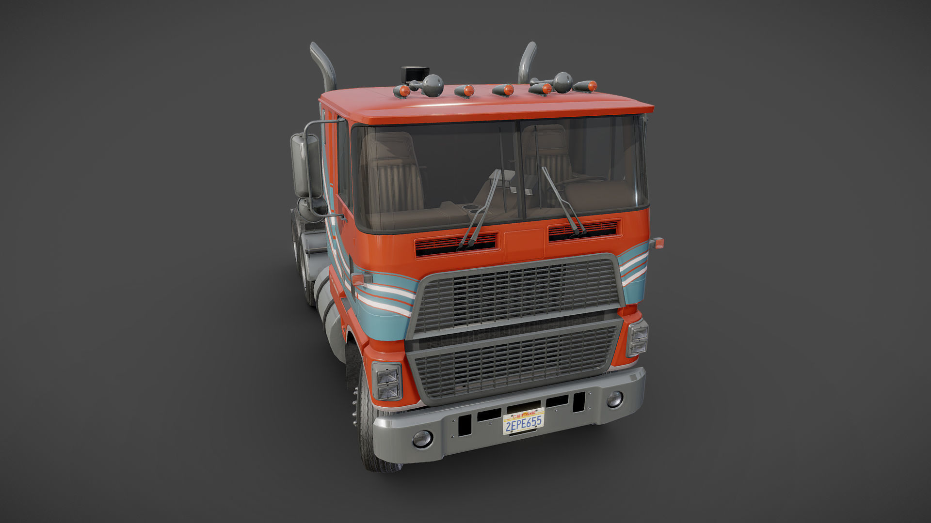 American generic cabover semitruck Low-poly 3D model_30