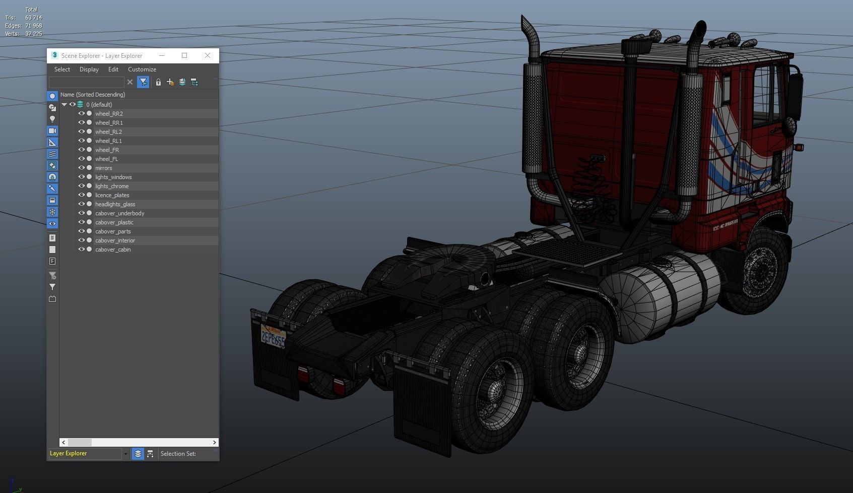 American generic cabover semitruck Low-poly 3D model_38