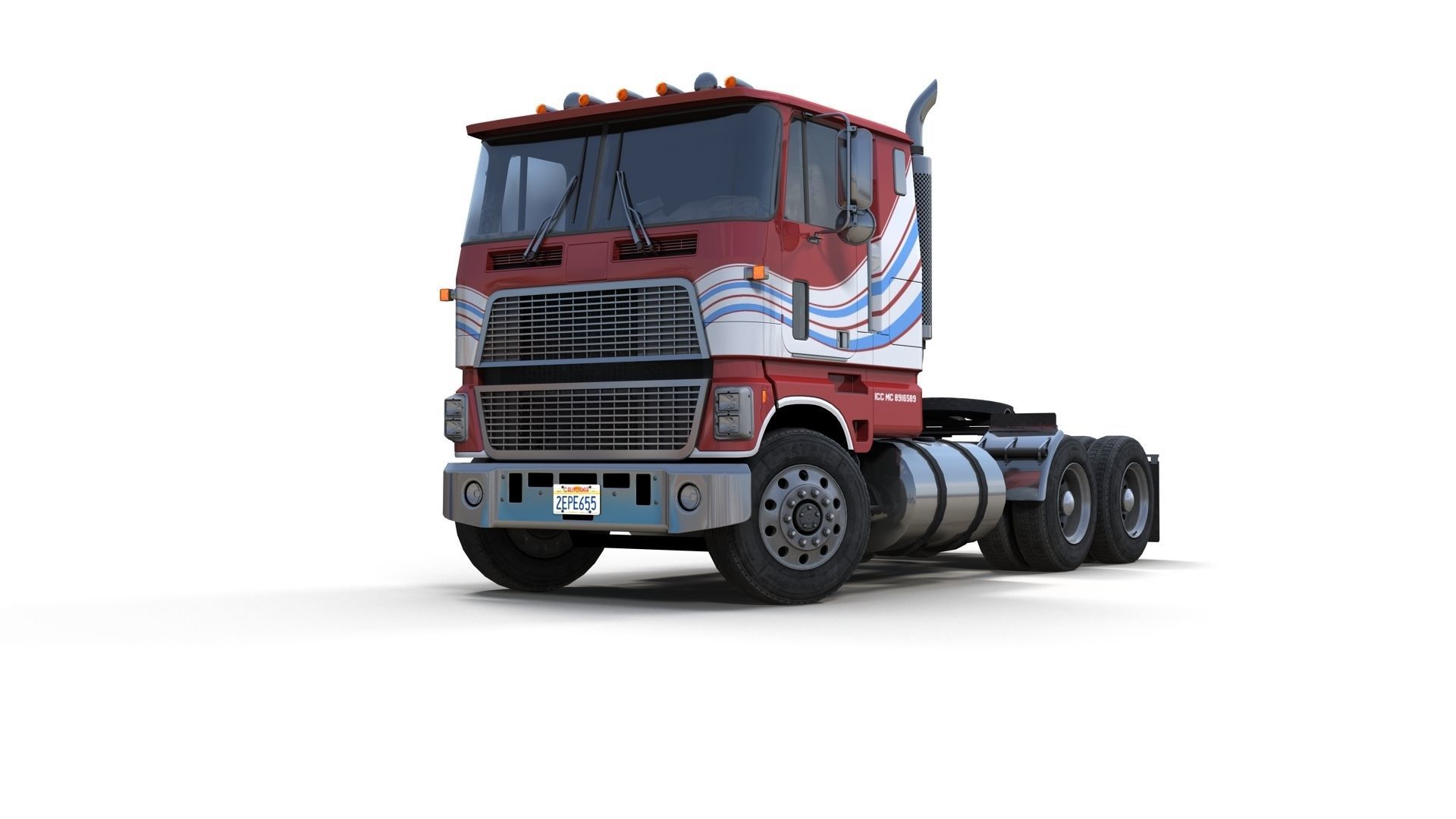 American generic cabover semitruck Low-poly 3D model_12