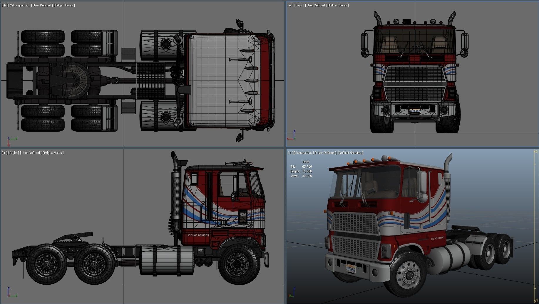 American generic cabover semitruck Low-poly 3D model_36