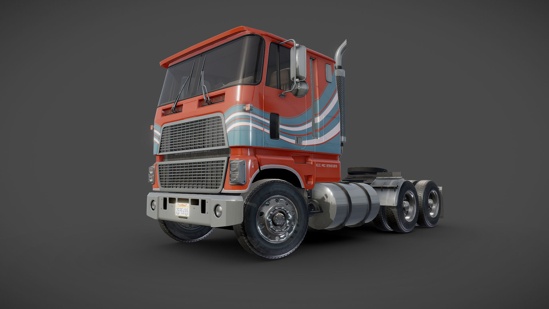 American generic cabover semitruck Low-poly 3D model_25