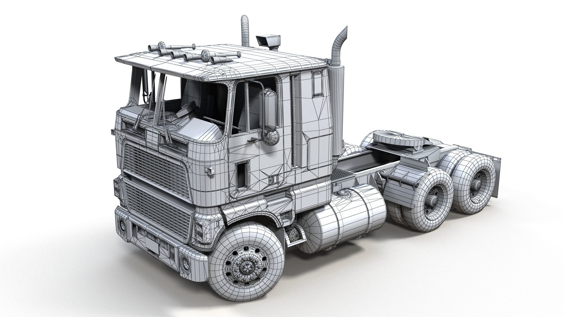 American generic cabover semitruck Low-poly 3D model_16