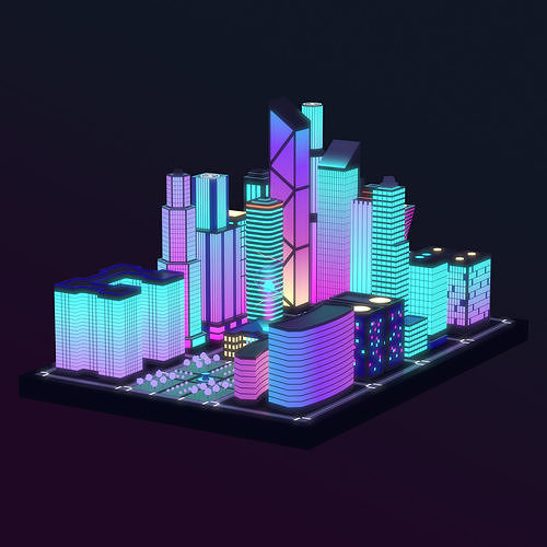 Neon City low-poly Low-poly 3D model