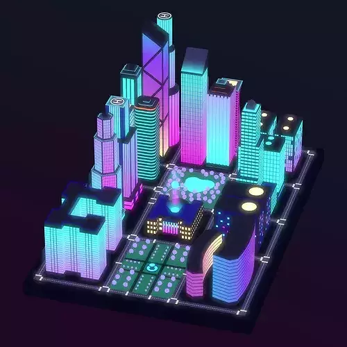 Neon City low-poly Low-poly 3D model 4