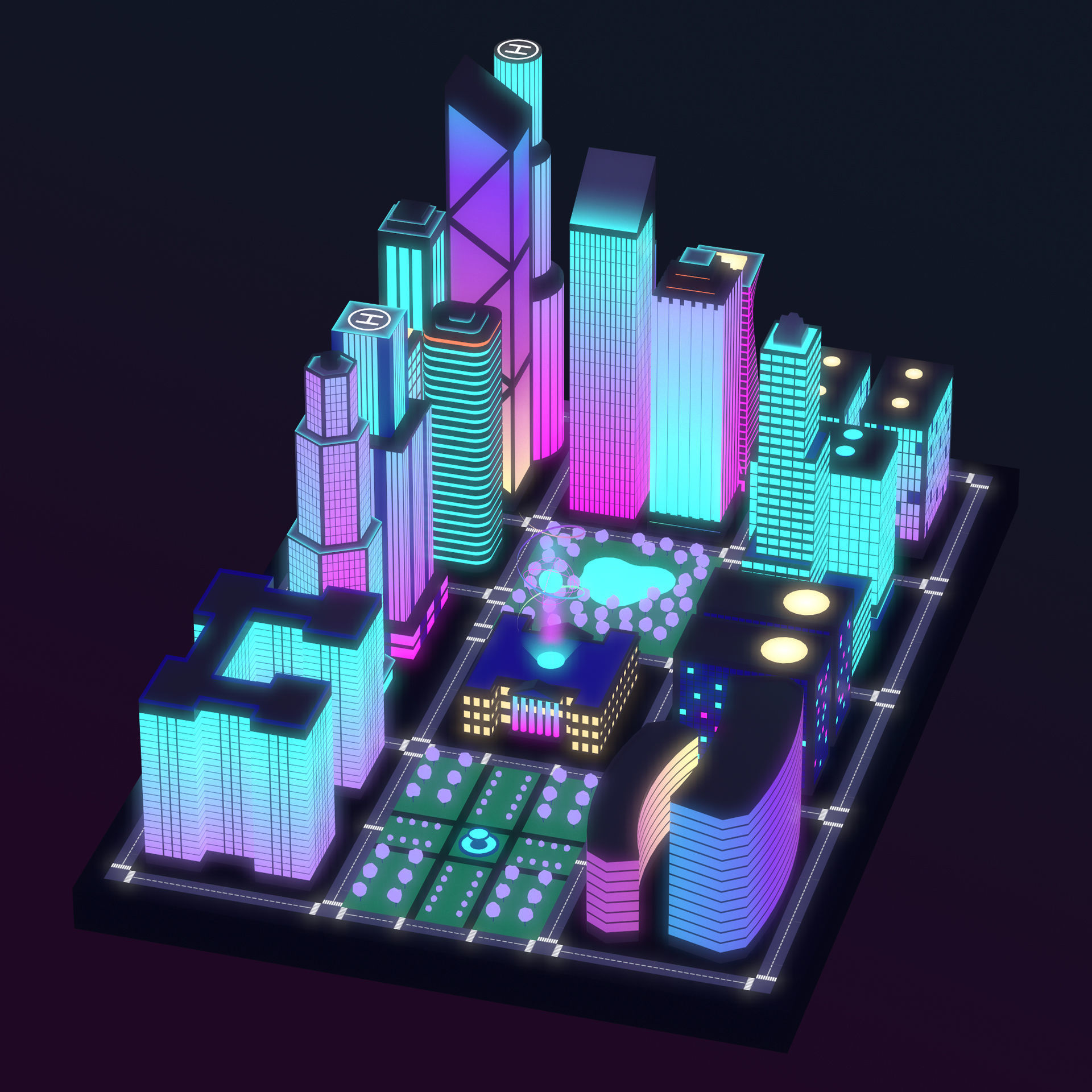 Neon City low-poly Low-poly 3D model_3