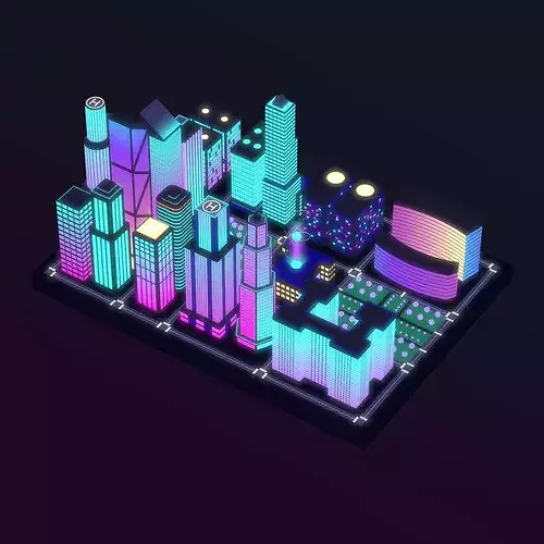 Neon City low-poly Low-poly 3D model 5