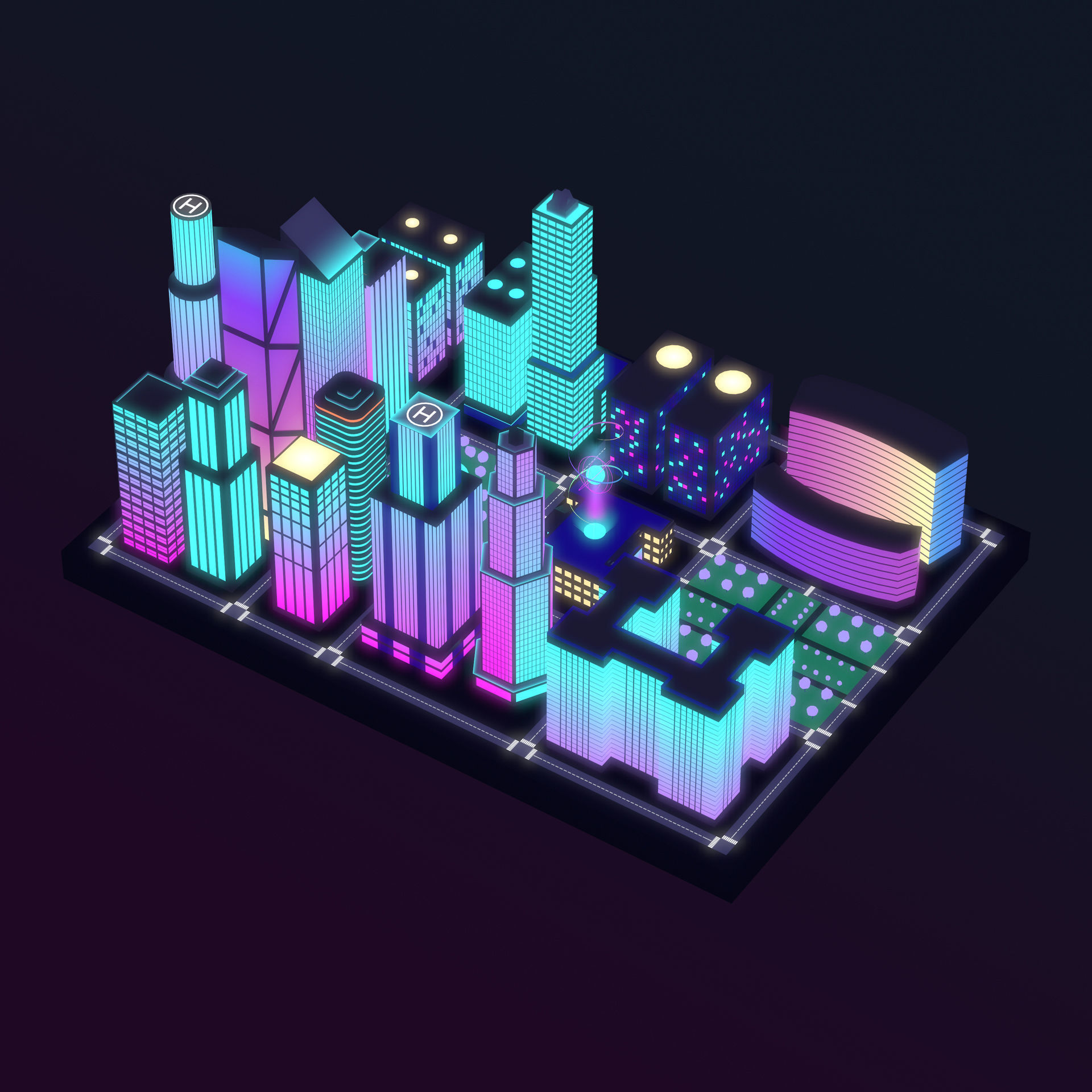 Neon City low-poly Low-poly 3D model_4