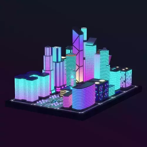 Neon City low-poly Low-poly 3D model