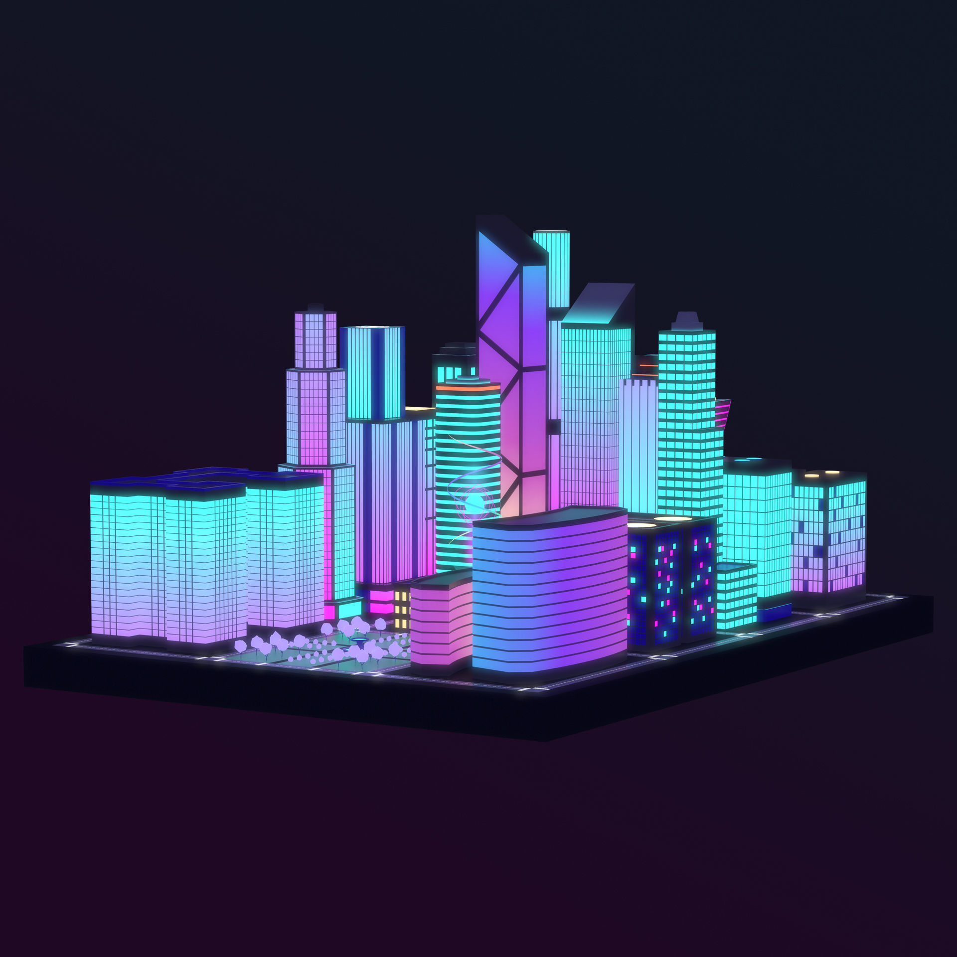 Neon City low-poly Low-poly 3D model_1