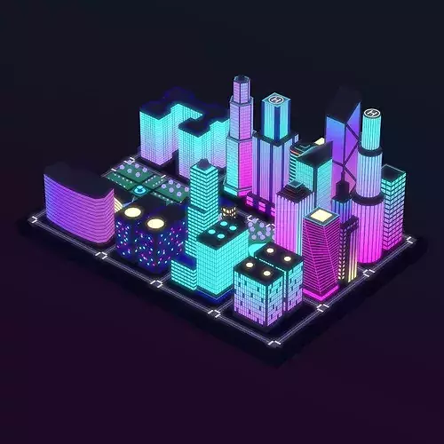 Neon City low-poly Low-poly 3D model 3