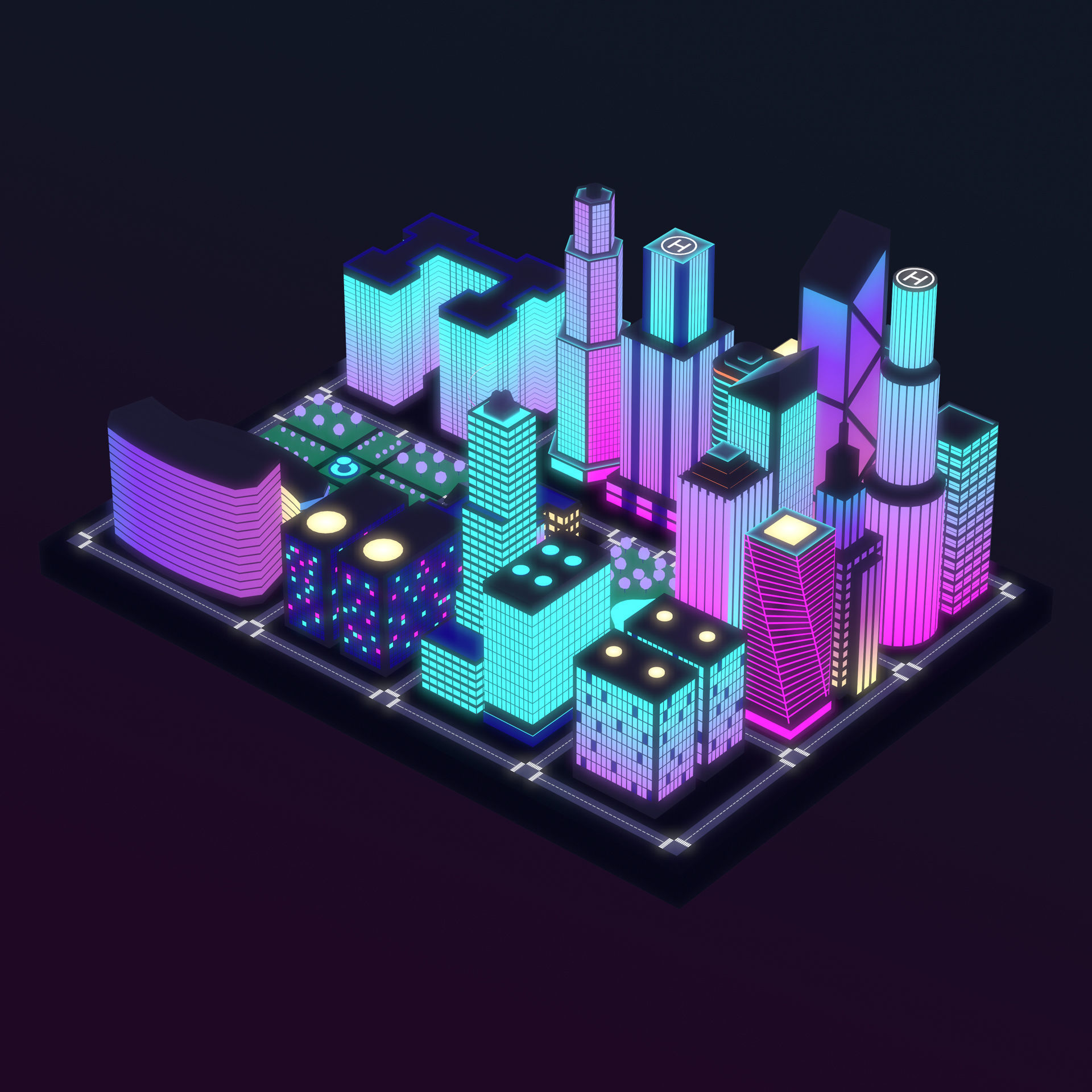 Neon City low-poly Low-poly 3D model_2