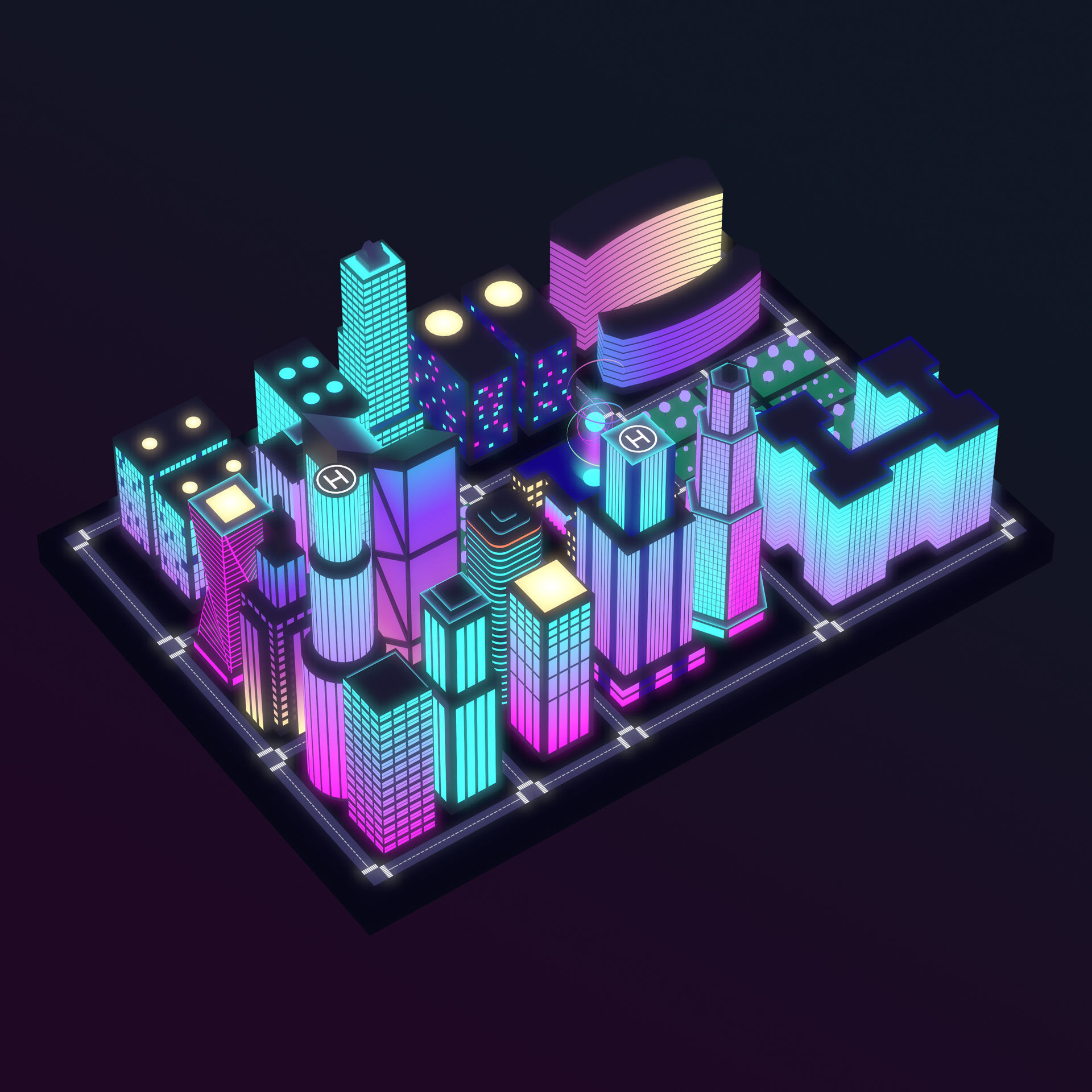 Neon City low-poly Low-poly 3D model_5