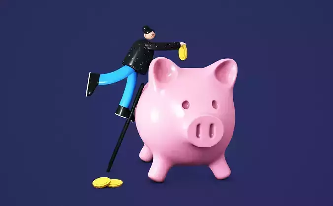 Rainy Day Fund 3D Character with Piggy Bank