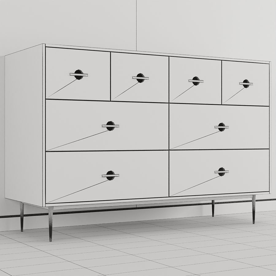 Swoon Felix Scandi Style Chest Of Drawers in Brass and White Free low-poly 3D model_5
