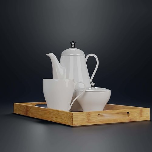 TeaPot and SugarPot with Tray Low-poly 3D model