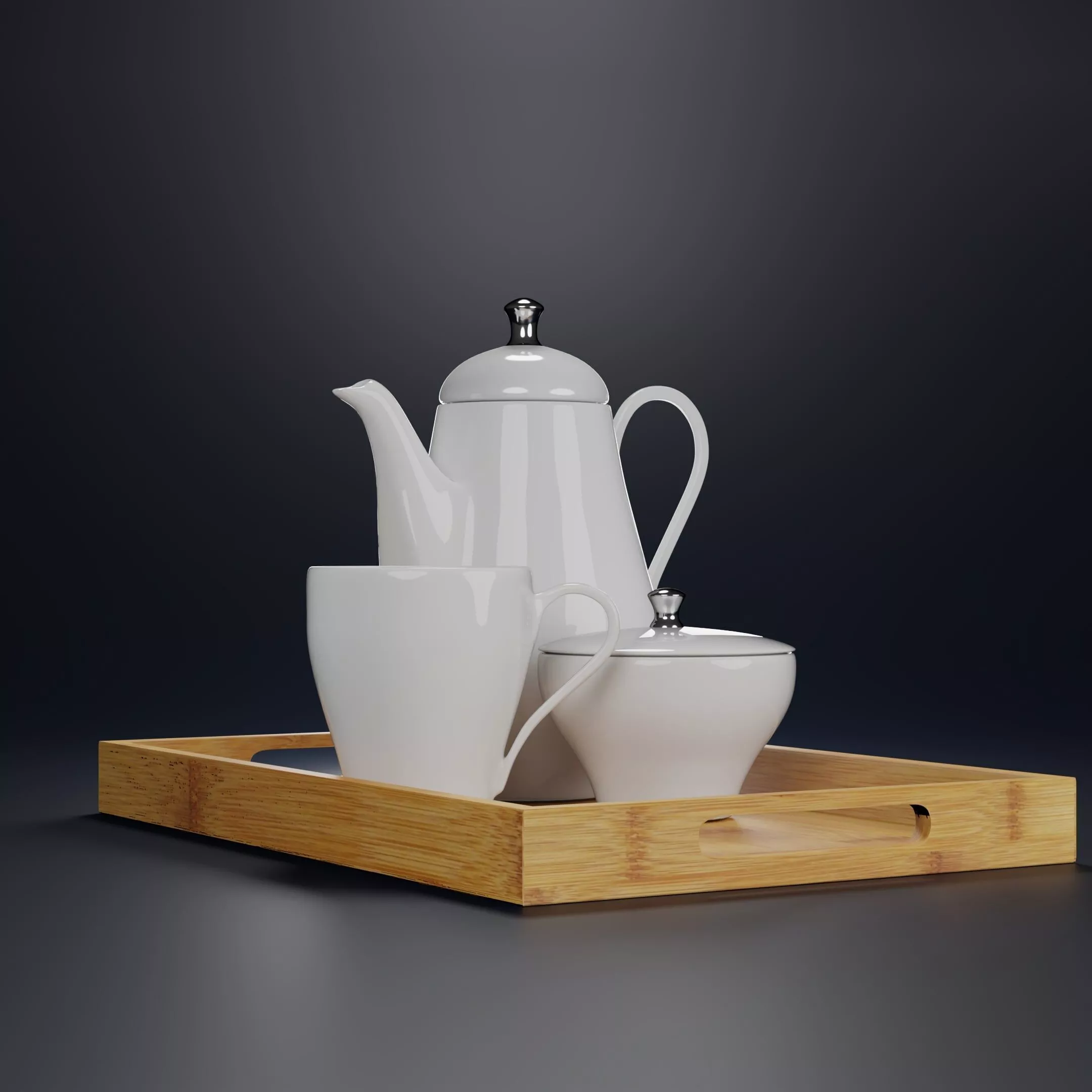 TeaPot and SugarPot with Tray Low-poly 3D model