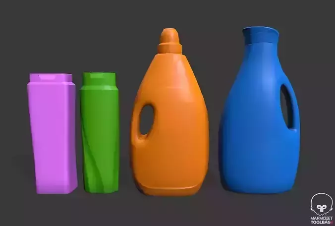 lowpoly household cleaning bottles 