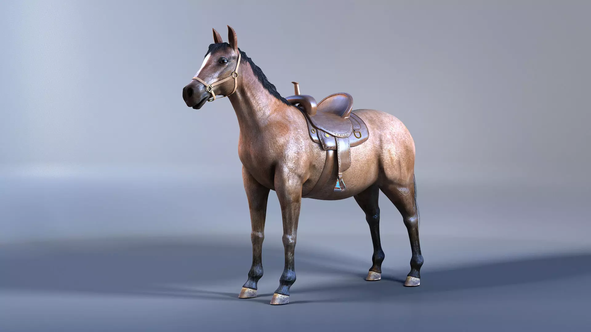 Horse with Saddle 3D Model with Mental Ray Materials 3D model