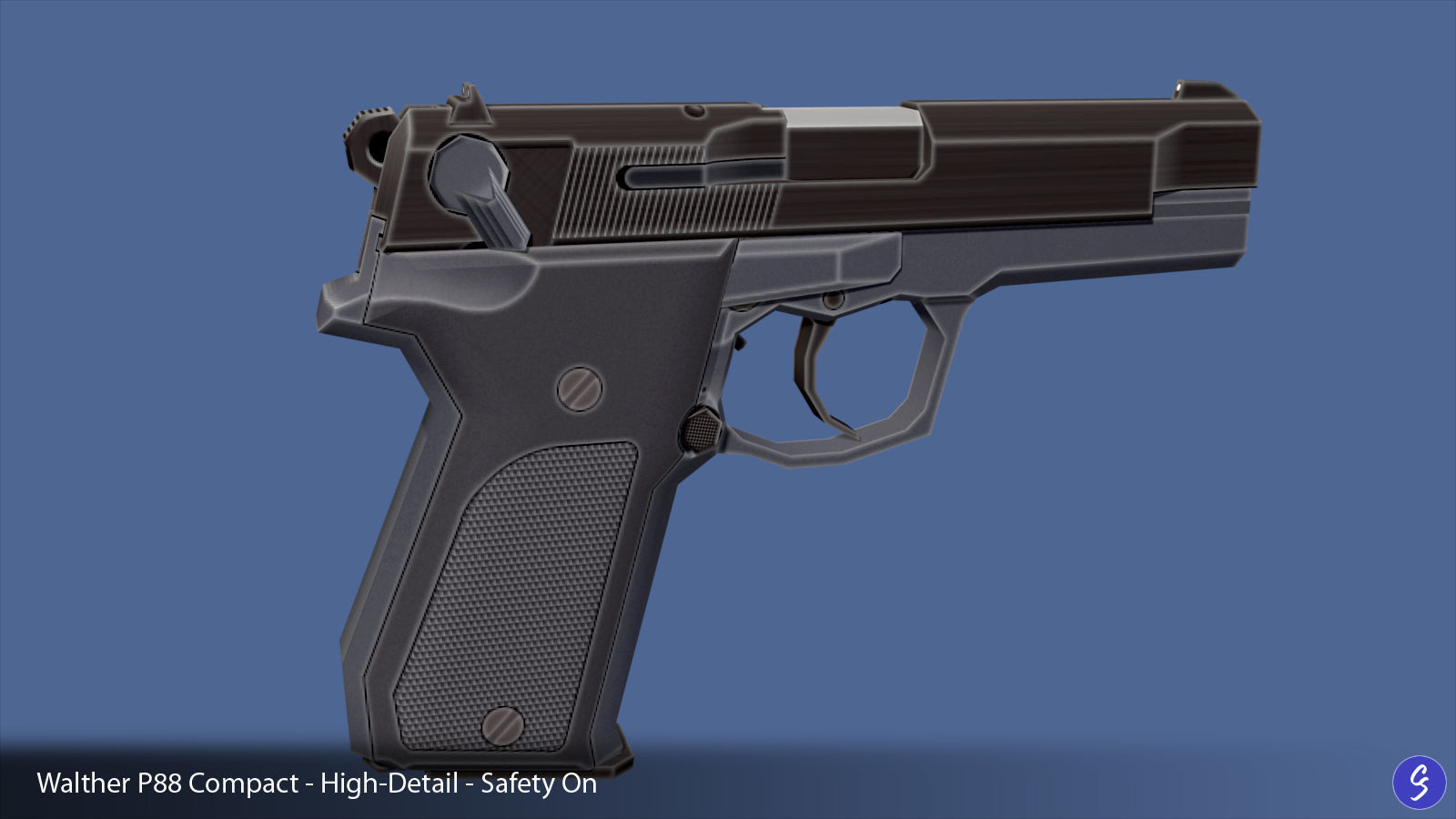 Low-Polygon Walther P88 Compact 9mm Pistol Low-poly 3D model_10