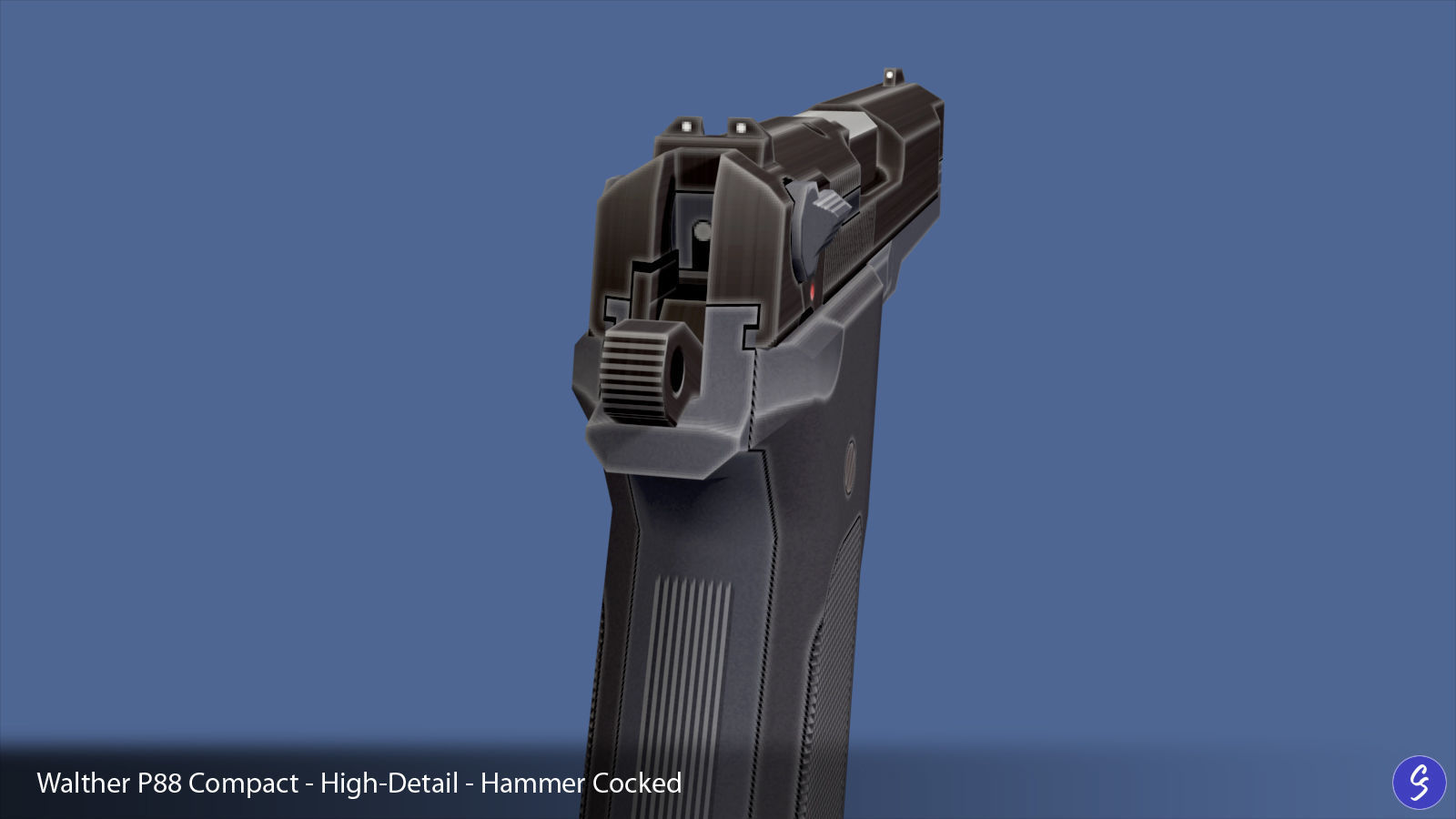 Low-Polygon Walther P88 Compact 9mm Pistol Low-poly 3D model_29