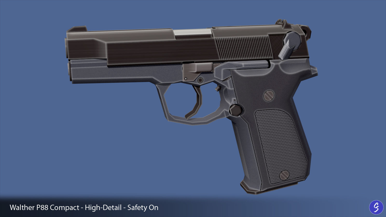 Low-Polygon Walther P88 Compact 9mm Pistol Low-poly 3D model_1