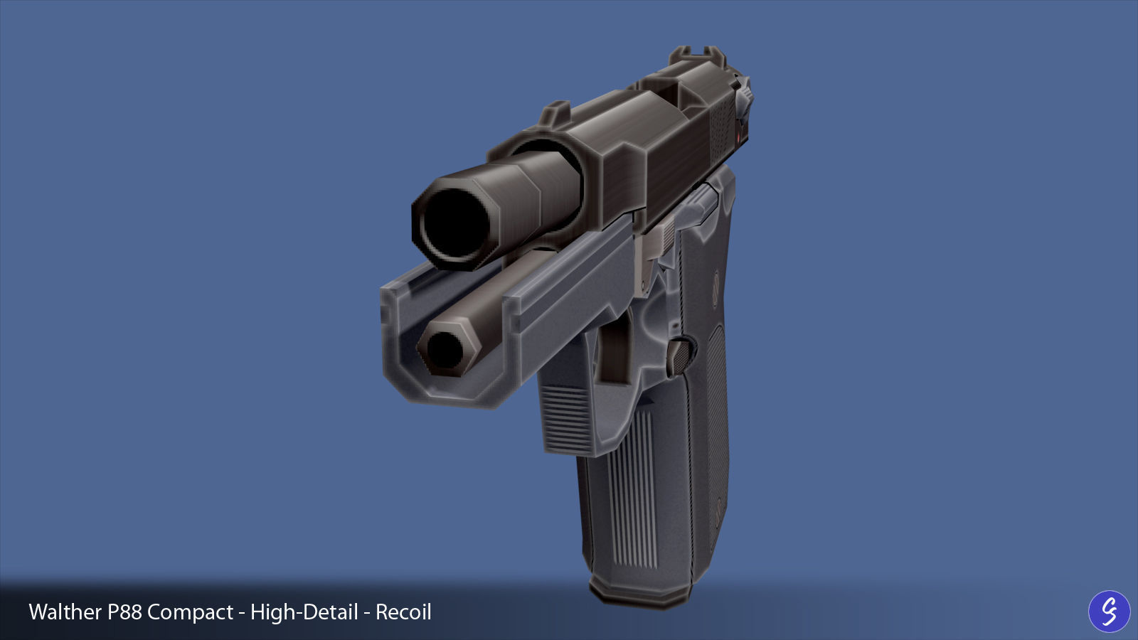 Low-Polygon Walther P88 Compact 9mm Pistol Low-poly 3D model_25