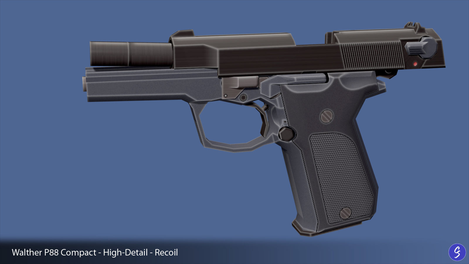 Low-Polygon Walther P88 Compact 9mm Pistol Low-poly 3D model_4