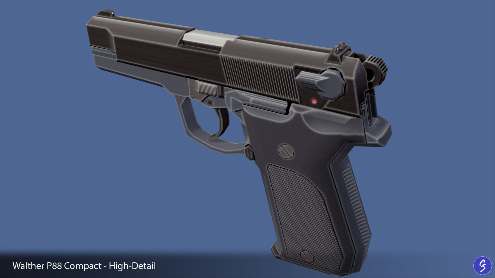 Low-Polygon Walther P88 Compact 9mm Pistol Low-poly 3D model_33