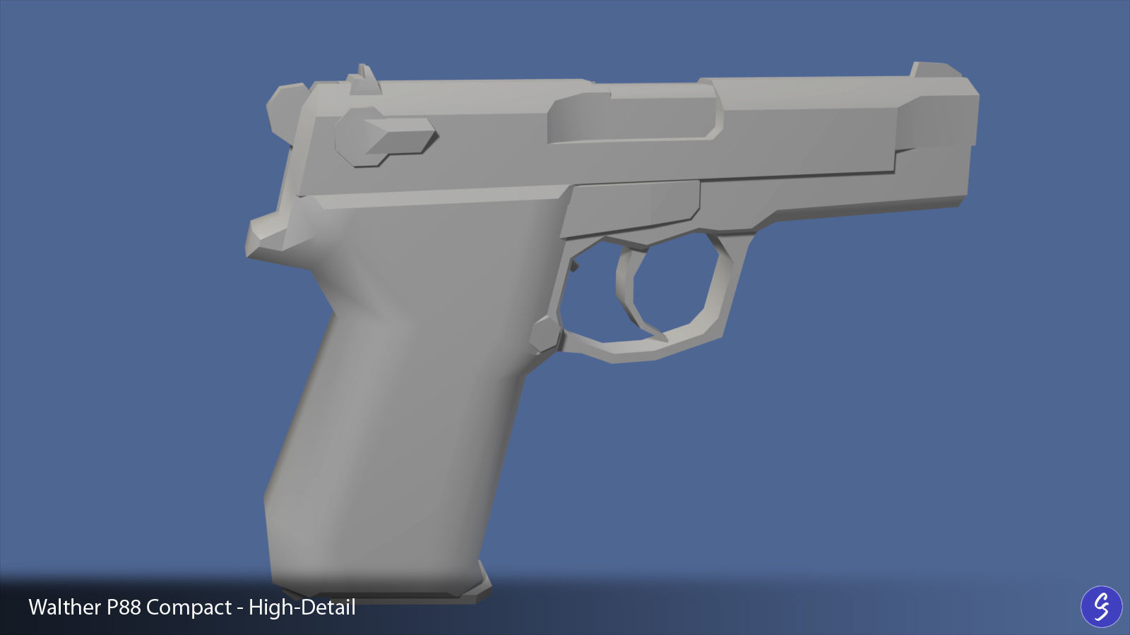 Low-Polygon Walther P88 Compact 9mm Pistol Low-poly 3D model_57