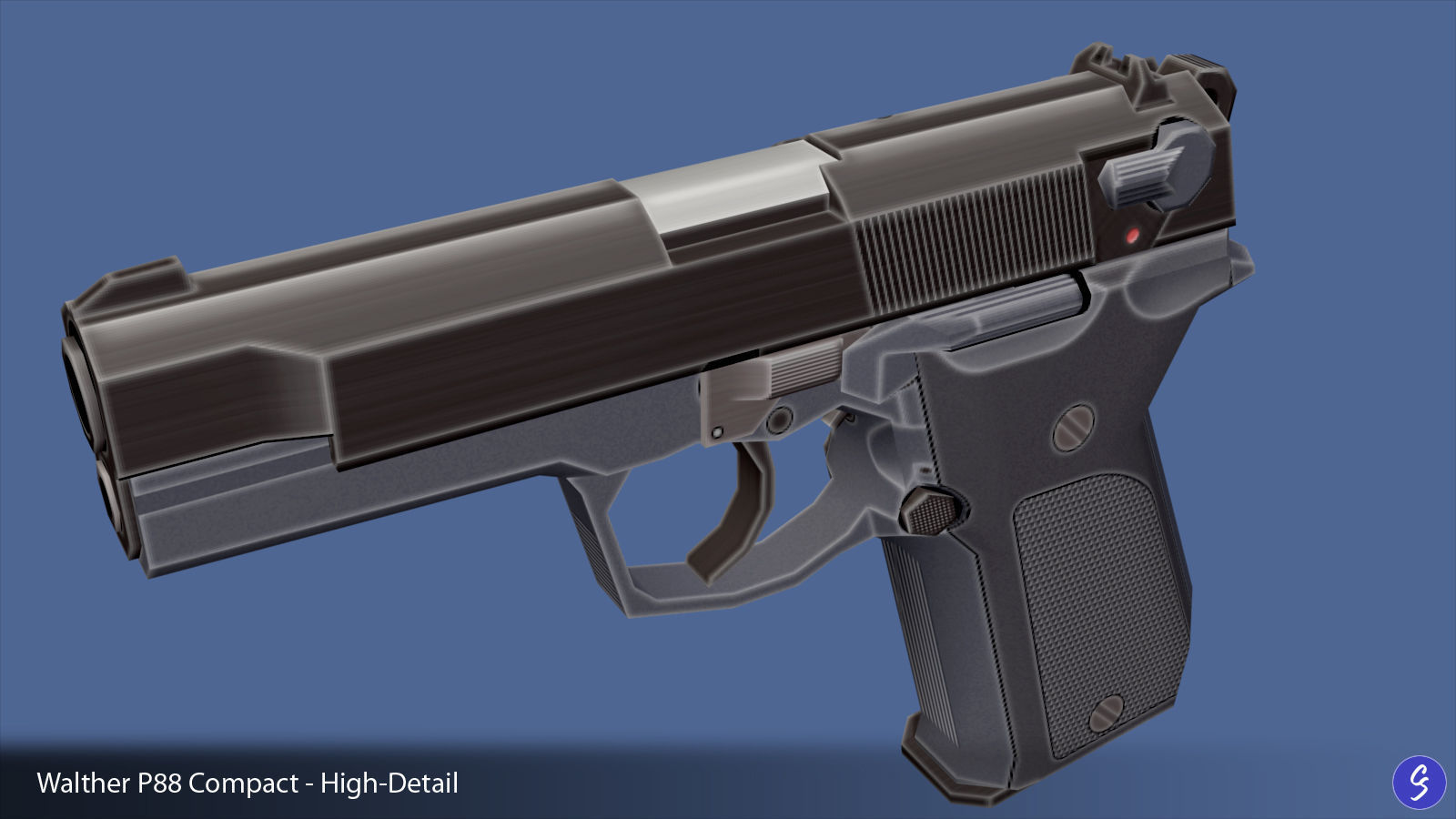 Low-Polygon Walther P88 Compact 9mm Pistol Low-poly 3D model_35