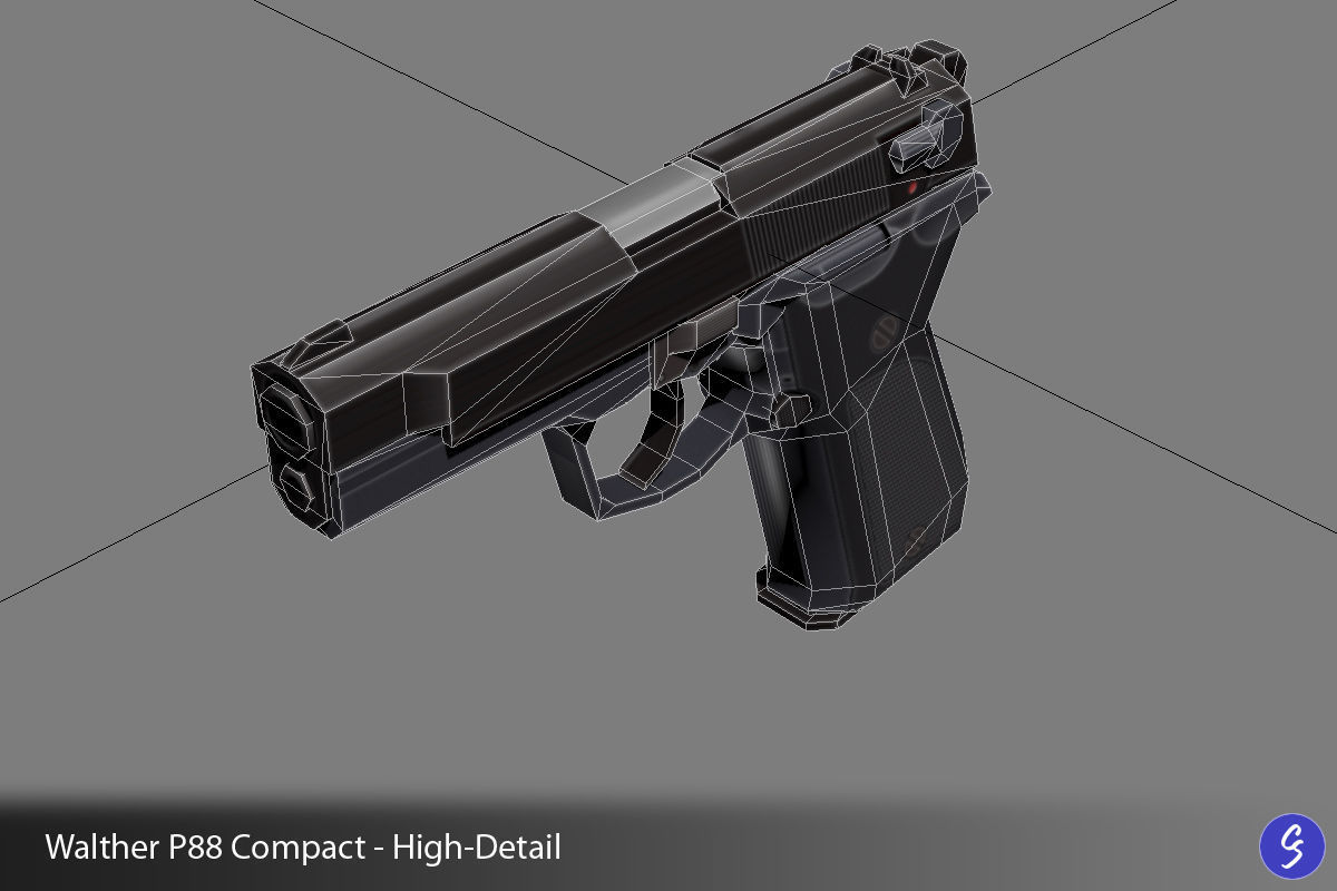 Low-Polygon Walther P88 Compact 9mm Pistol Low-poly 3D model_64