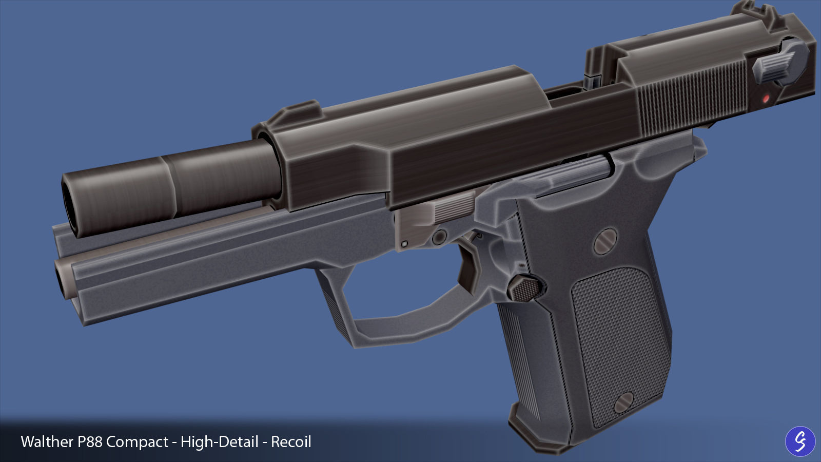 Low-Polygon Walther P88 Compact 9mm Pistol Low-poly 3D model_36