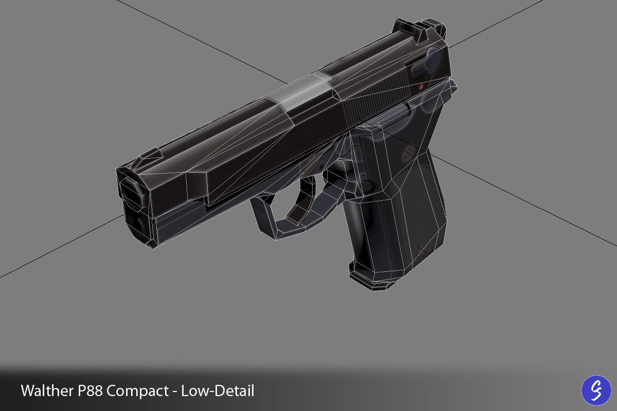 Low-Polygon Walther P88 Compact 9mm Pistol Low-poly 3D model_65