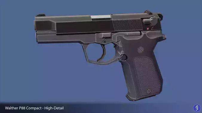 Low-Polygon Walther P88 Compact 9mm Pistol Low-poly 3D model
