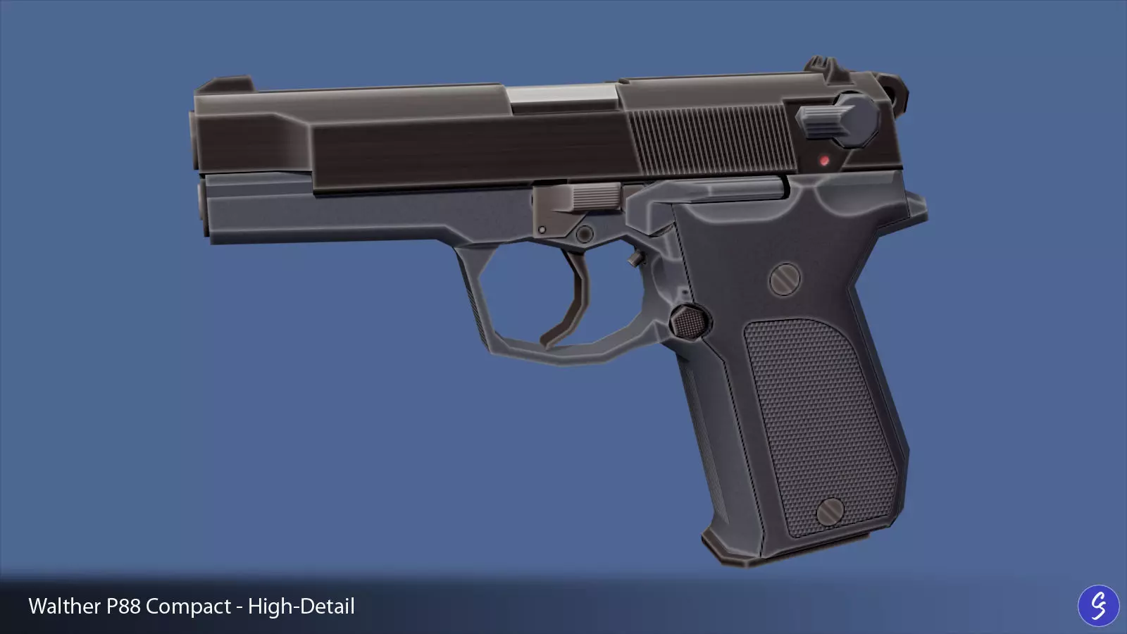 Low-Polygon Walther P88 Compact 9mm Pistol Low-poly 3D model_0