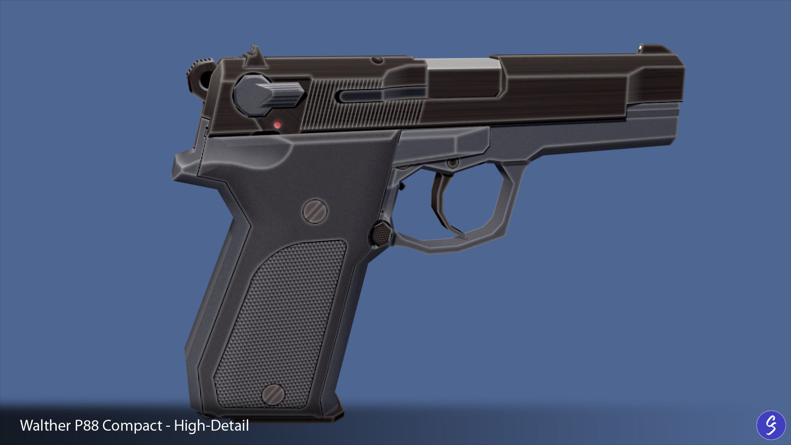 Low-Polygon Walther P88 Compact 9mm Pistol Low-poly 3D model_9